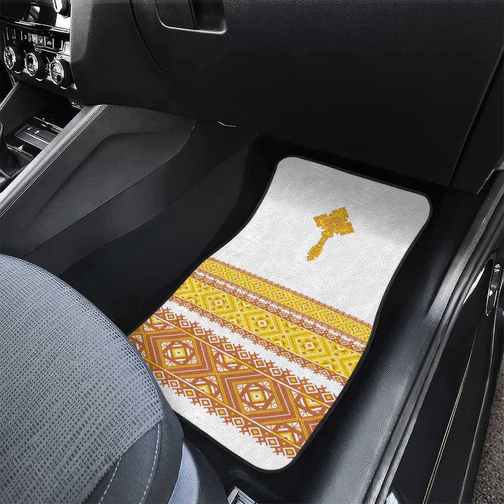 Habesha Motifs Ethiopia Car Mats Tilet White Gold