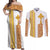 Habesha Motifs Ethiopia Couples Matching Off Shoulder Maxi Dress and Long Sleeve Button Shirt Tilet White Gold
