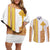 Habesha Motifs Ethiopia Couples Matching Off Shoulder Short Dress and Long Sleeve Button Shirt Tilet White Gold