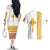 Habesha Motifs Ethiopia Couples Matching Off The Shoulder Long Sleeve Dress and Hawaiian Shirt Tilet White Gold