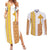 Habesha Motifs Ethiopia Couples Matching Summer Maxi Dress and Long Sleeve Button Shirt Tilet White Gold