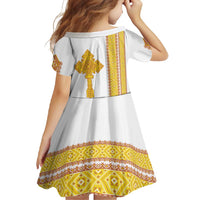 Habesha Motifs Ethiopia Family Matching Long Sleeve Bodycon Dress and Hawaiian Shirt Tilet White Gold