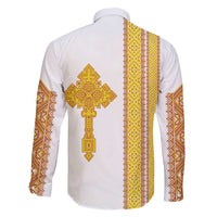 Habesha Motifs Ethiopia Family Matching Long Sleeve Bodycon Dress and Hawaiian Shirt Tilet White Gold