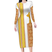Habesha Motifs Ethiopia Family Matching Long Sleeve Bodycon Dress and Hawaiian Shirt Tilet White Gold