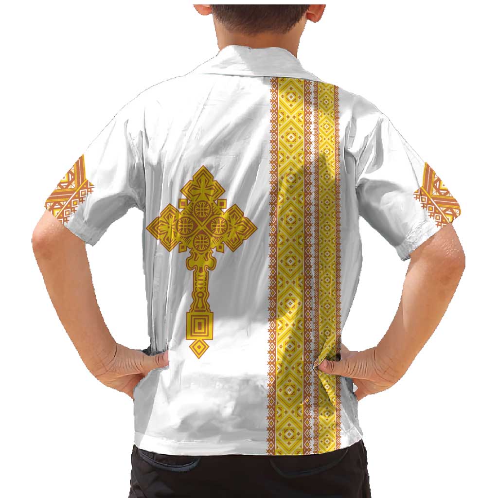 Habesha Motifs Ethiopia Family Matching Mermaid Dress and Hawaiian Shirt Tilet White Gold