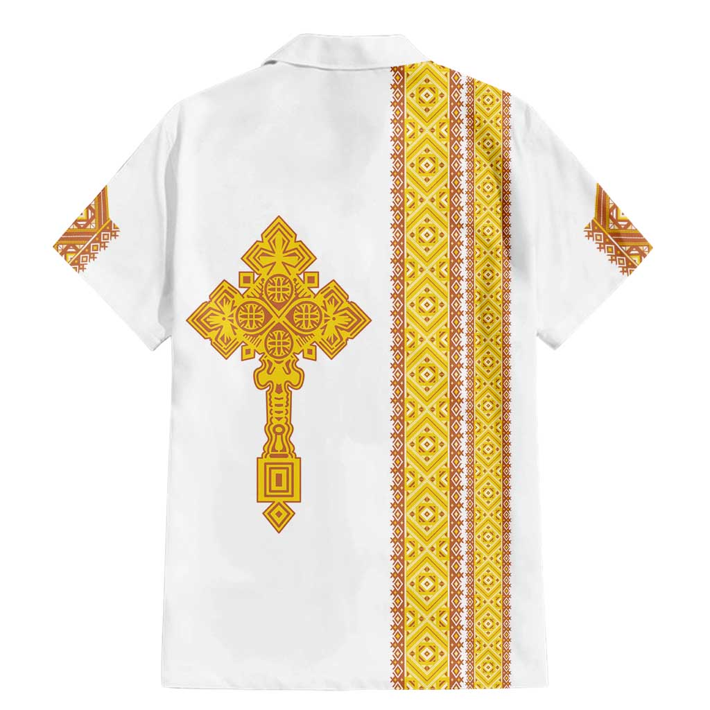 Habesha Motifs Ethiopia Family Matching Mermaid Dress and Hawaiian Shirt Tilet White Gold