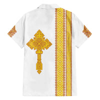 Habesha Motifs Ethiopia Family Matching Off The Shoulder Long Sleeve Dress and Hawaiian Shirt Tilet White Gold