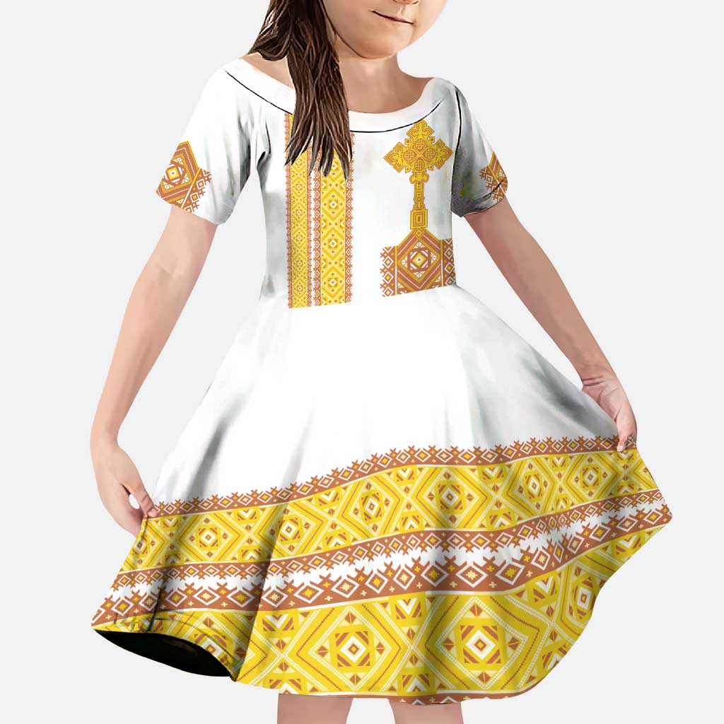 Habesha Motifs Ethiopia Family Matching Puletasi and Hawaiian Shirt Tilet White Gold