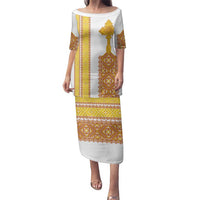 Habesha Motifs Ethiopia Family Matching Puletasi and Hawaiian Shirt Tilet White Gold