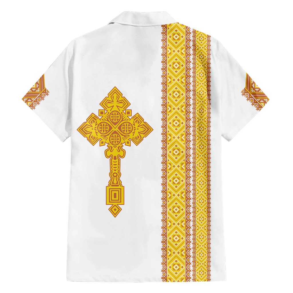 Habesha Motifs Ethiopia Family Matching Tank Maxi Dress and Hawaiian Shirt Tilet White Gold