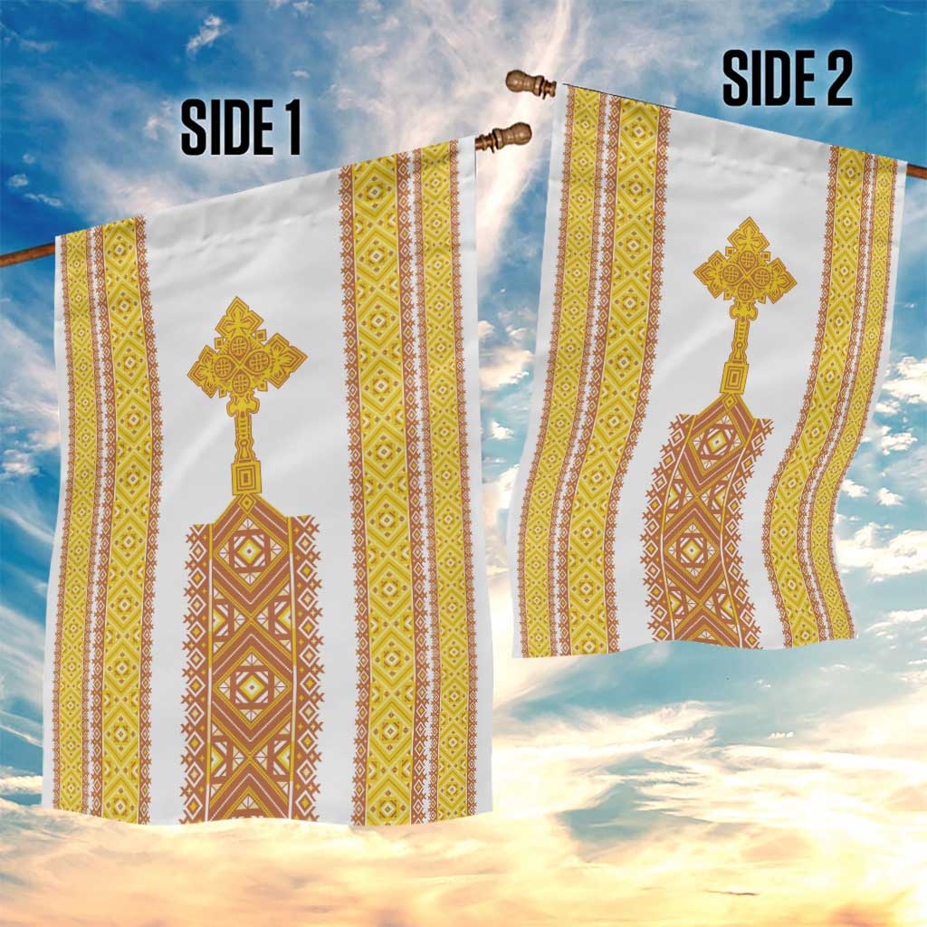 Habesha Motifs Ethiopia Garden Flag Tilet White Gold