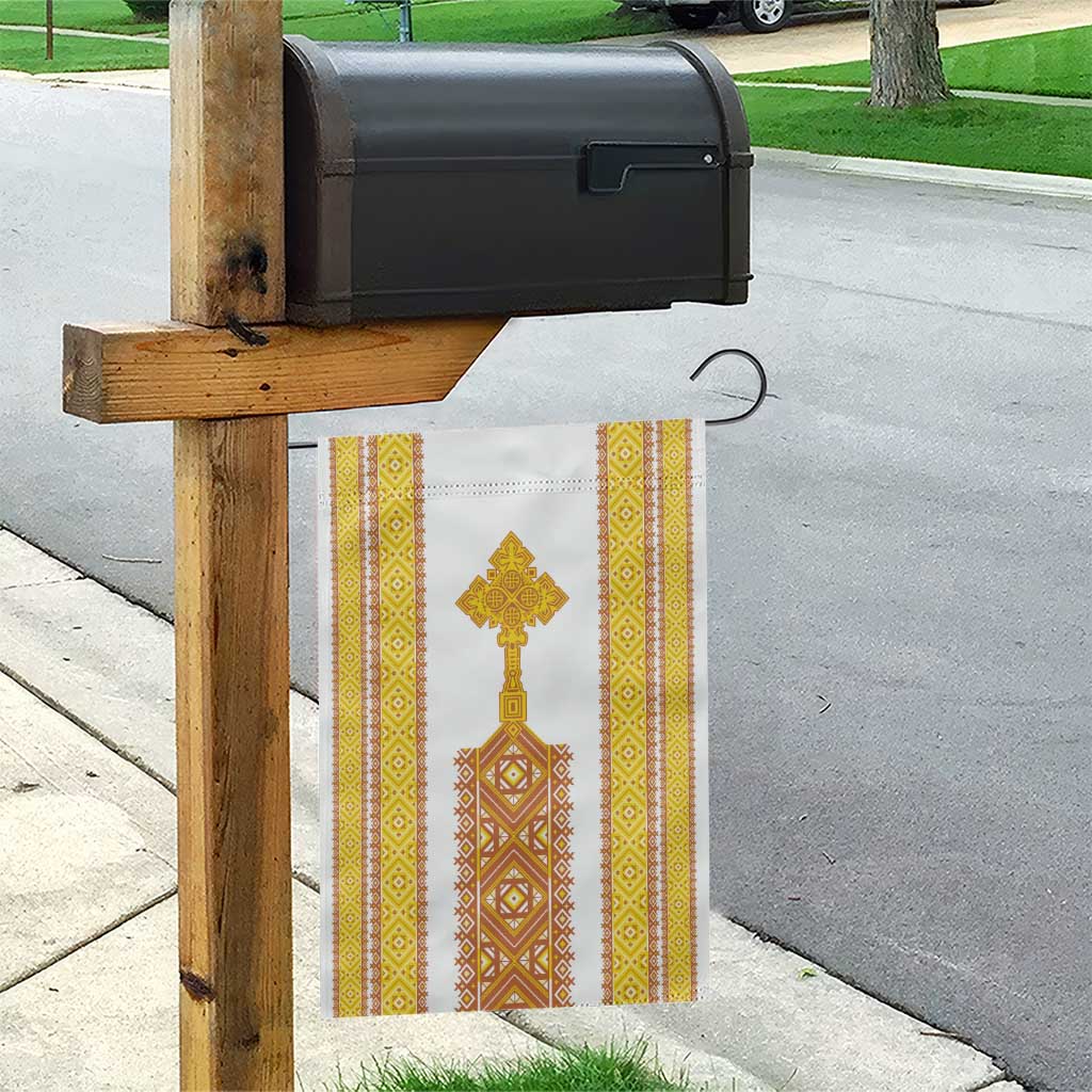 Habesha Motifs Ethiopia Garden Flag Tilet White Gold