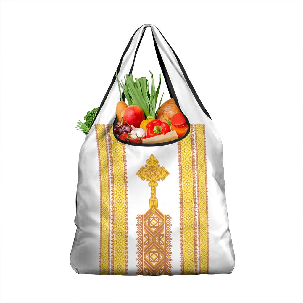 Habesha Motifs Ethiopia Grocery Bag Tilet White Gold