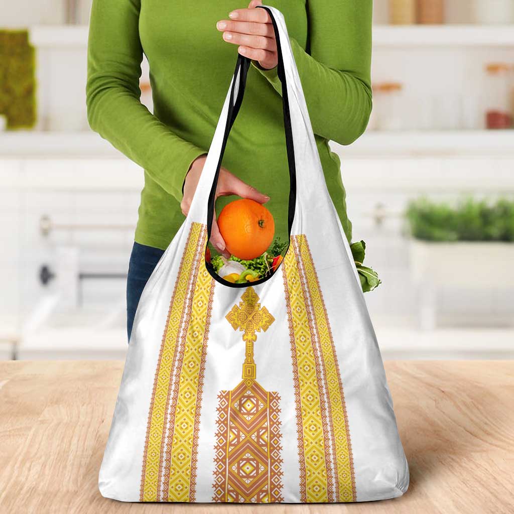 Habesha Motifs Ethiopia Grocery Bag Tilet White Gold
