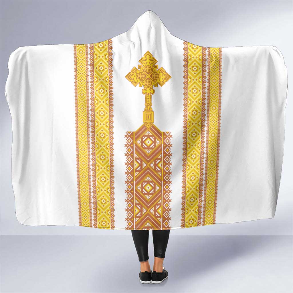 Habesha Motifs Ethiopia Hooded Blanket Tilet White Gold