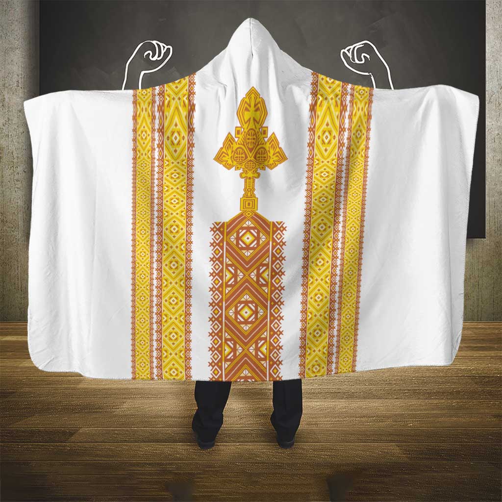 Habesha Motifs Ethiopia Hooded Blanket Tilet White Gold