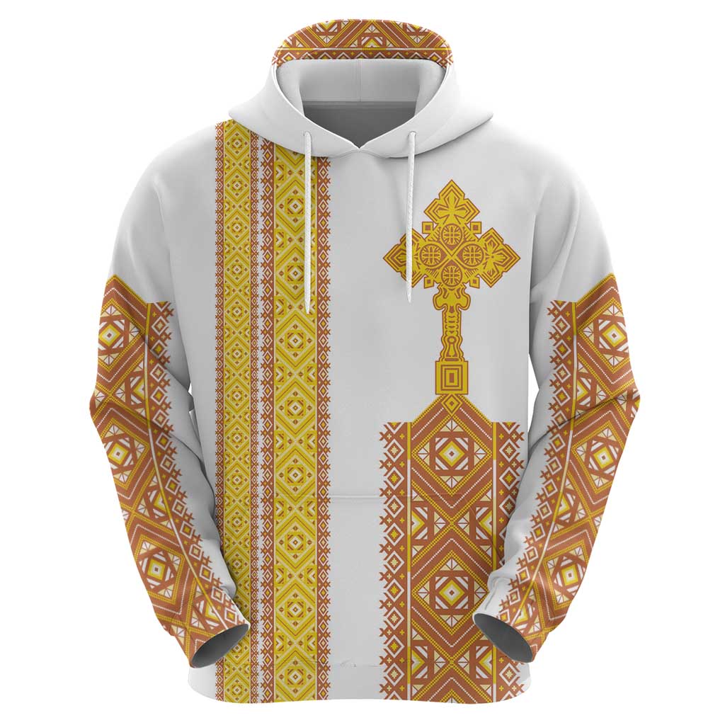 Habesha Motifs Ethiopia Hoodie Tilet White Gold