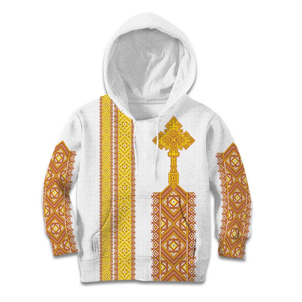 Habesha Motifs Ethiopia Kid Hoodie Tilet White Gold