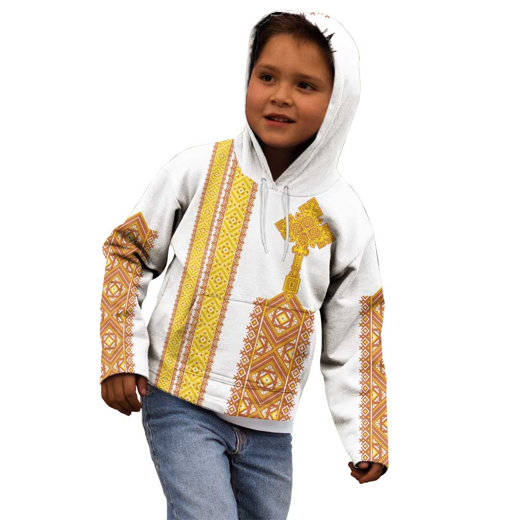 Habesha Motifs Ethiopia Kid Hoodie Tilet White Gold