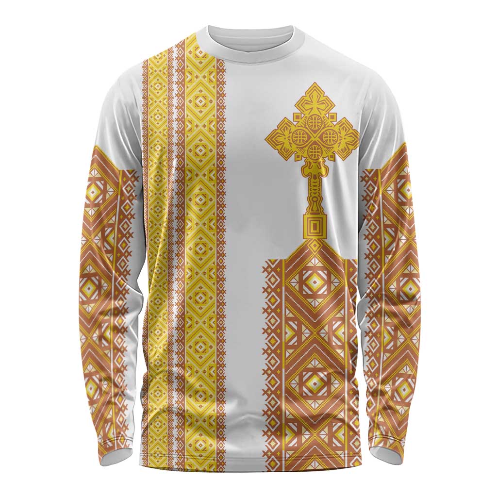 Habesha Motifs Ethiopia Long Sleeve Shirt Tilet White Gold