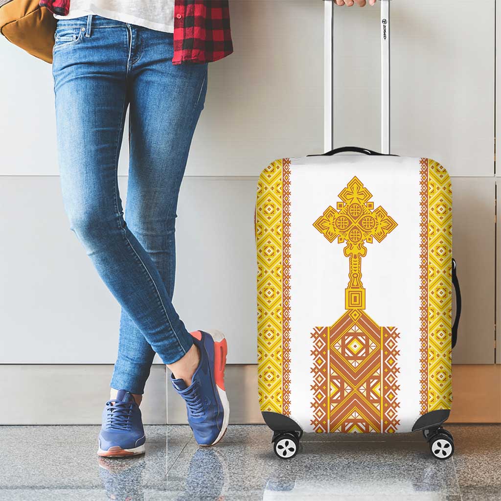 Habesha Motifs Ethiopia Luggage Cover Tilet White Gold