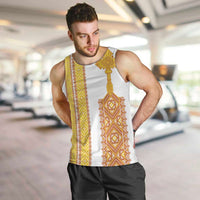 Habesha Motifs Ethiopia Men Tank Top Tilet White Gold