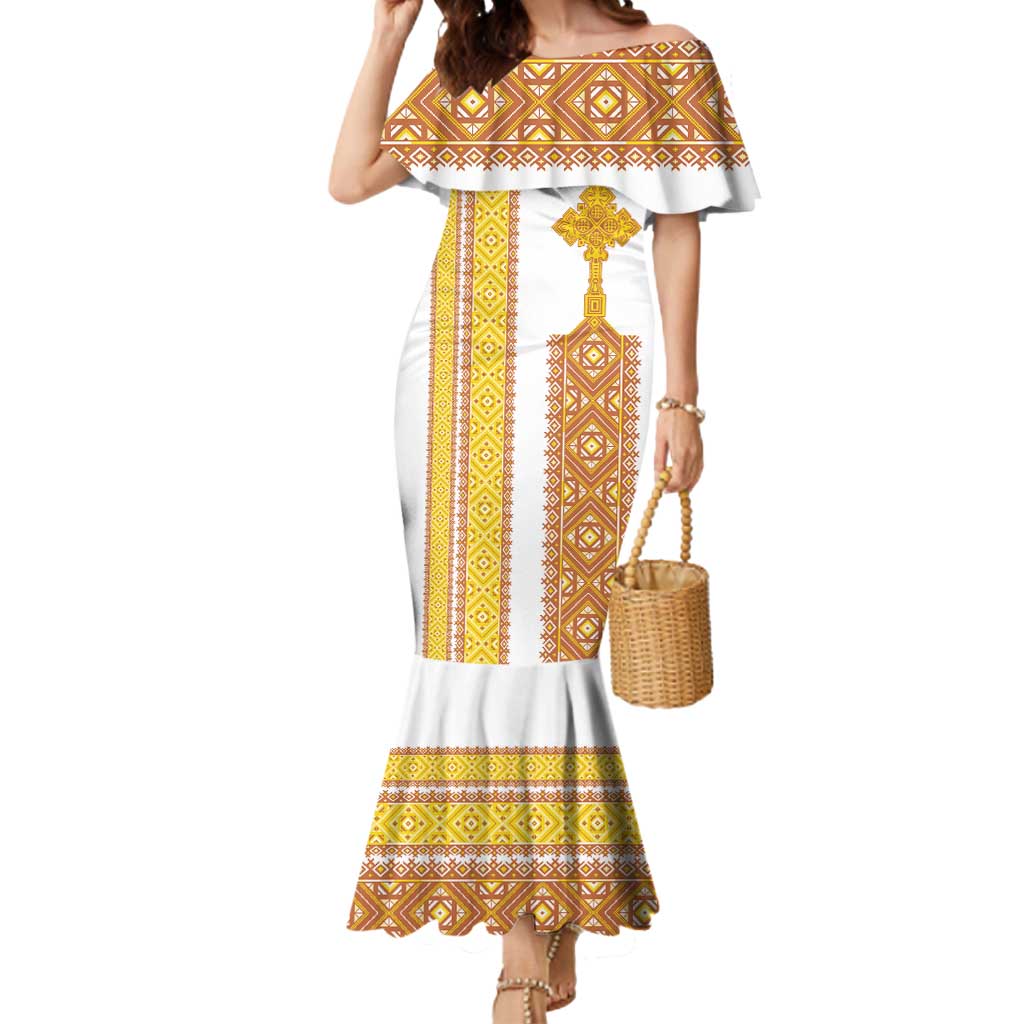 Habesha Motifs Ethiopia Mermaid Dress Tilet White Gold