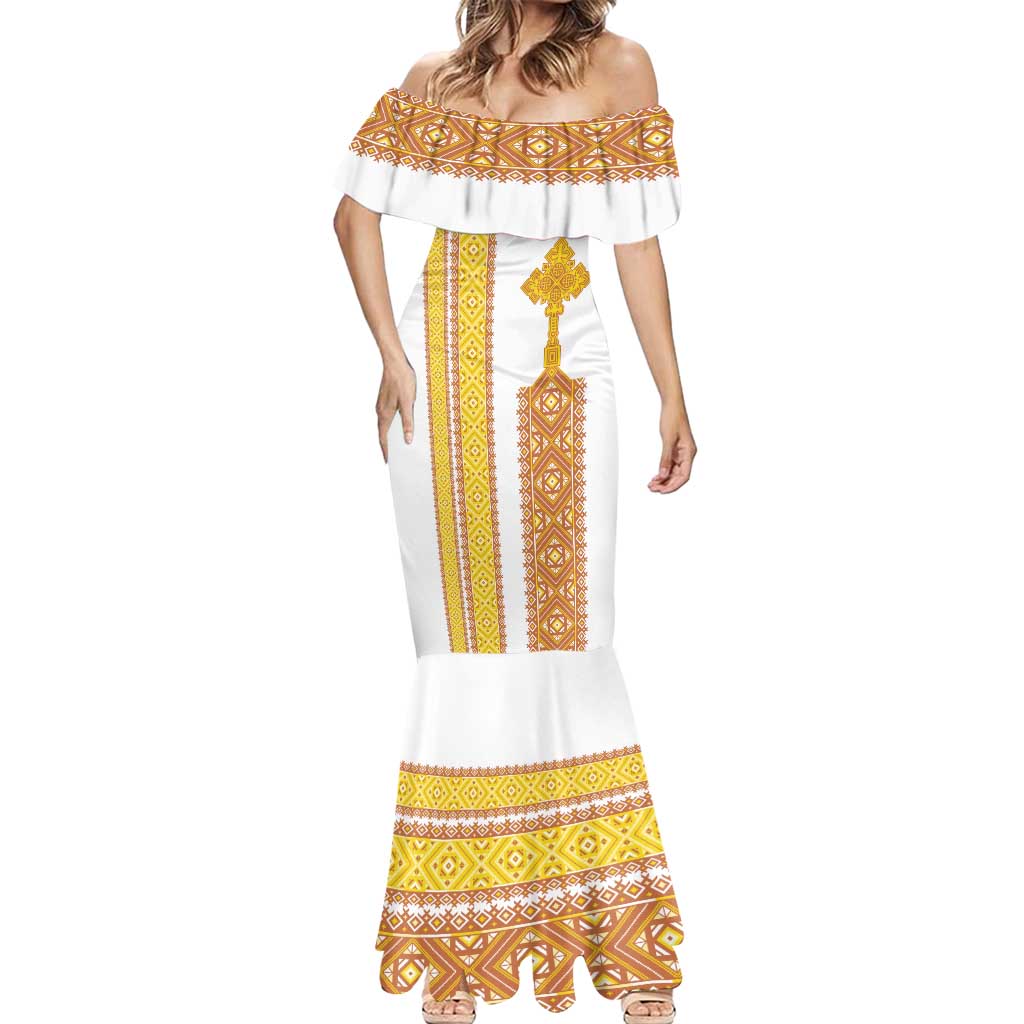 Habesha Motifs Ethiopia Mermaid Dress Tilet White Gold