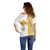 Habesha Motifs Ethiopia Off Shoulder Sweater Tilet White Gold