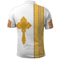 Habesha Motifs Ethiopia Polo Shirt Tilet White Gold