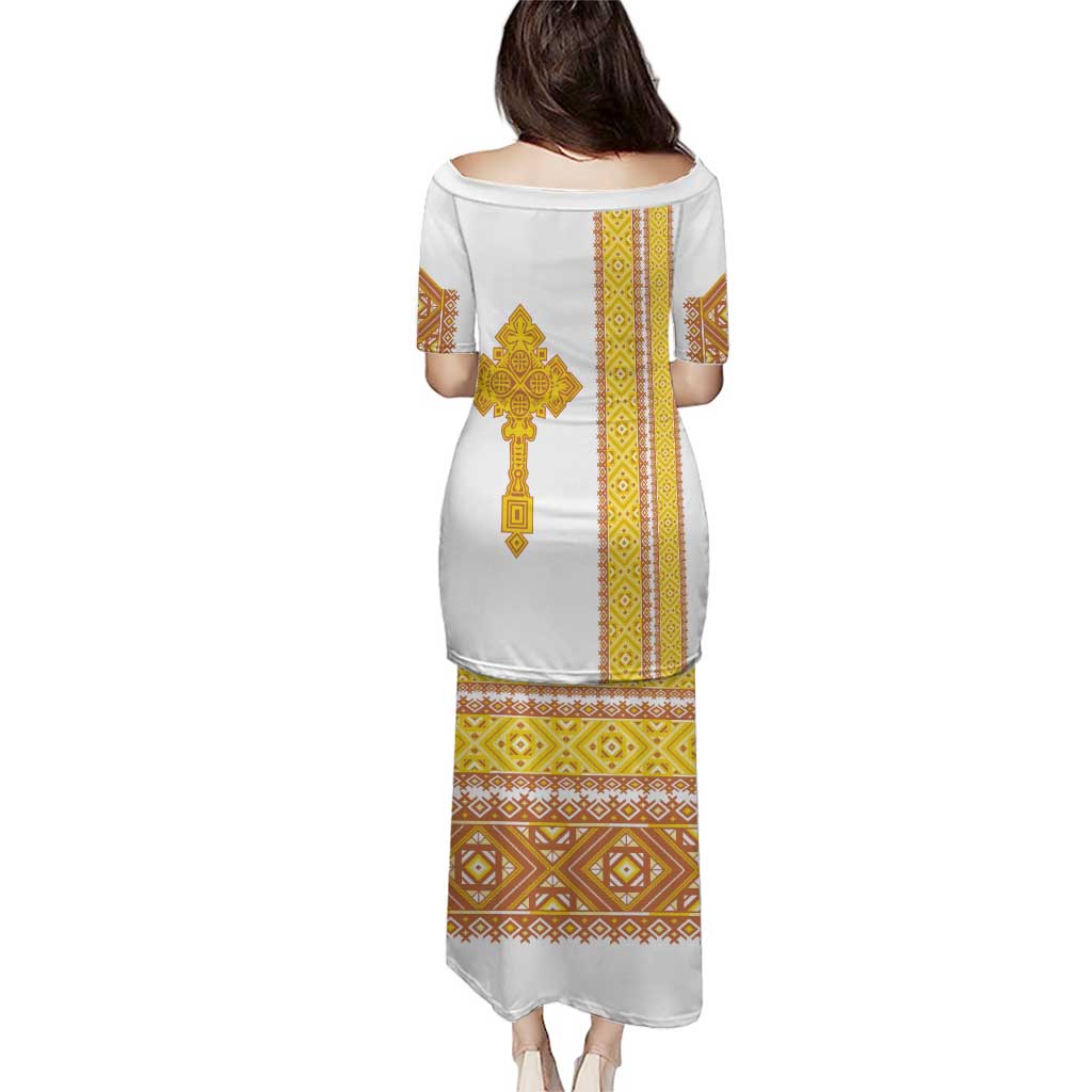 Habesha Motifs Ethiopia Puletasi Tilet White Gold