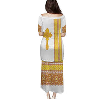 Habesha Motifs Ethiopia Puletasi Tilet White Gold