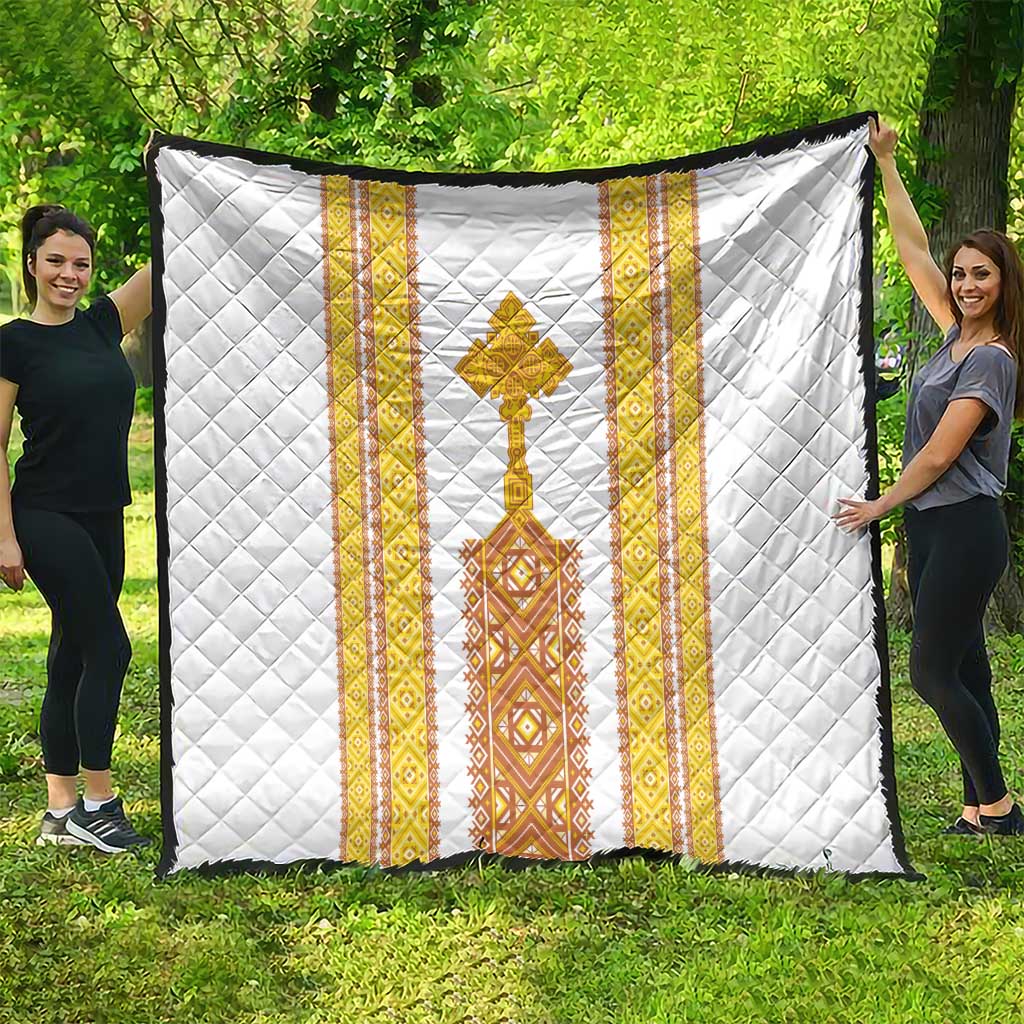 Habesha Motifs Ethiopia Quilt Tilet White Gold