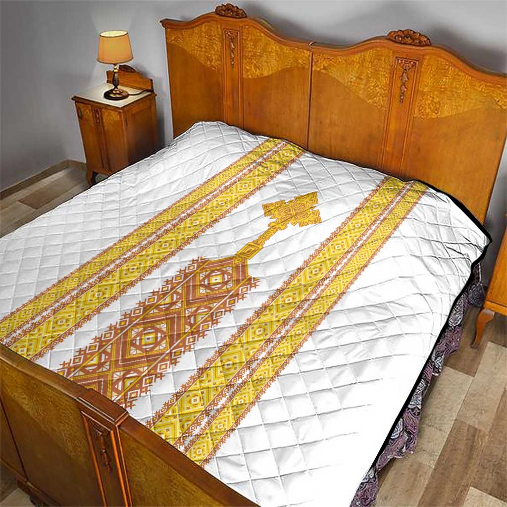 Habesha Motifs Ethiopia Quilt Tilet White Gold