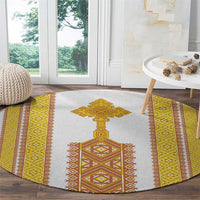 Habesha Motifs Ethiopia Round Carpet Tilet White Gold