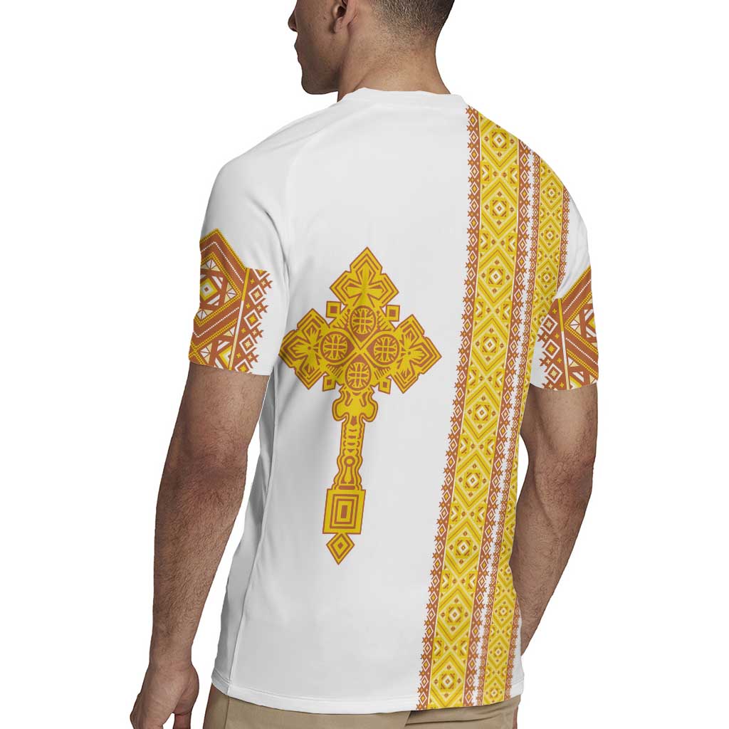 Habesha Motifs Ethiopia Rugby Jersey Tilet White Gold
