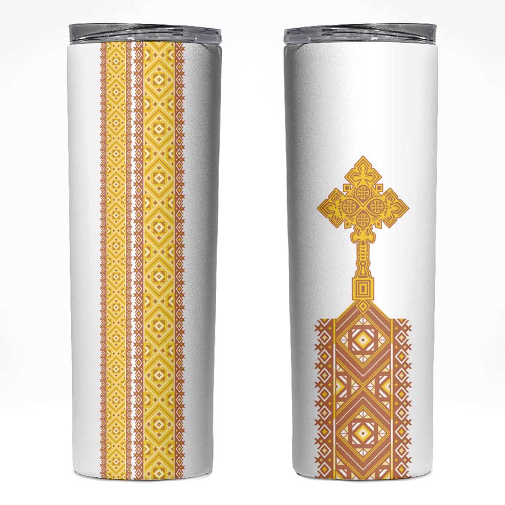 Habesha Motifs Ethiopia Skinny Tumbler Tilet White Gold