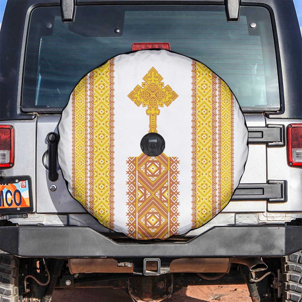 Habesha Motifs Ethiopia Spare Tire Cover Tilet White Gold