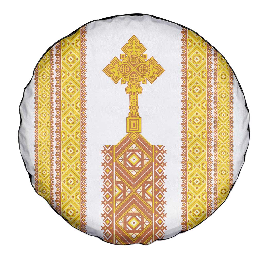 Habesha Motifs Ethiopia Spare Tire Cover Tilet White Gold