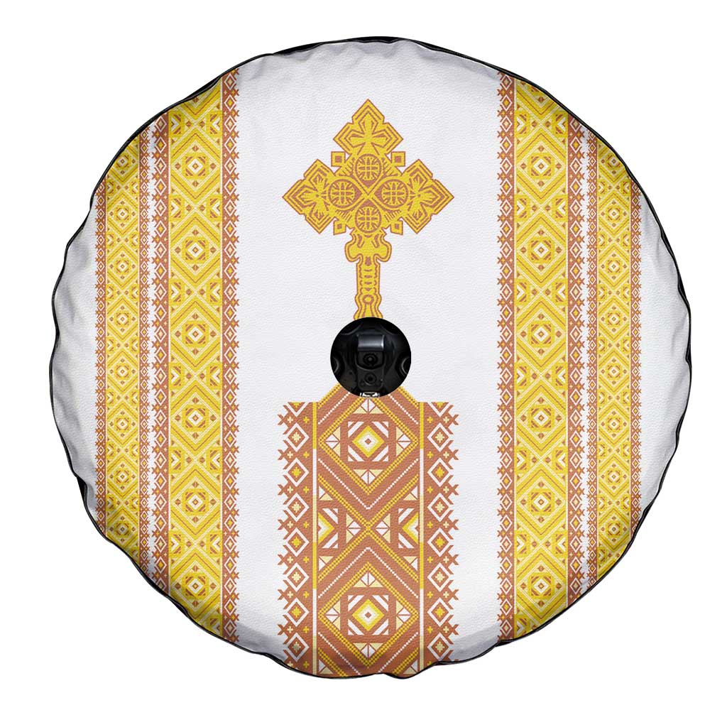 Habesha Motifs Ethiopia Spare Tire Cover Tilet White Gold