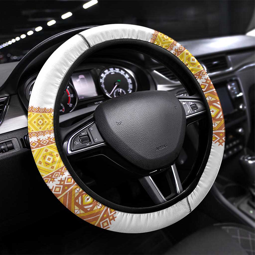 Habesha Motifs Ethiopia Steering Wheel Cover Tilet White Gold