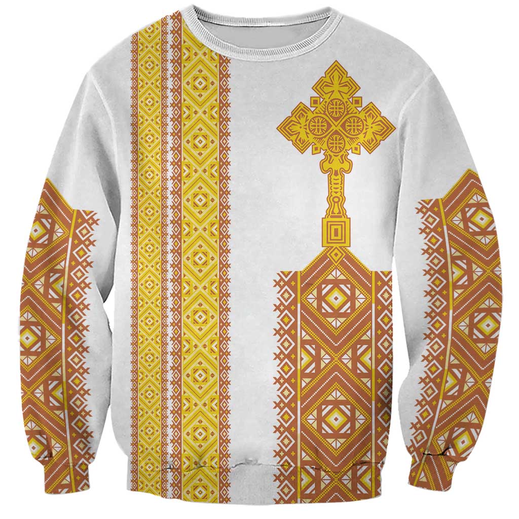 Habesha Motifs Ethiopia Sweatshirt Tilet White Gold