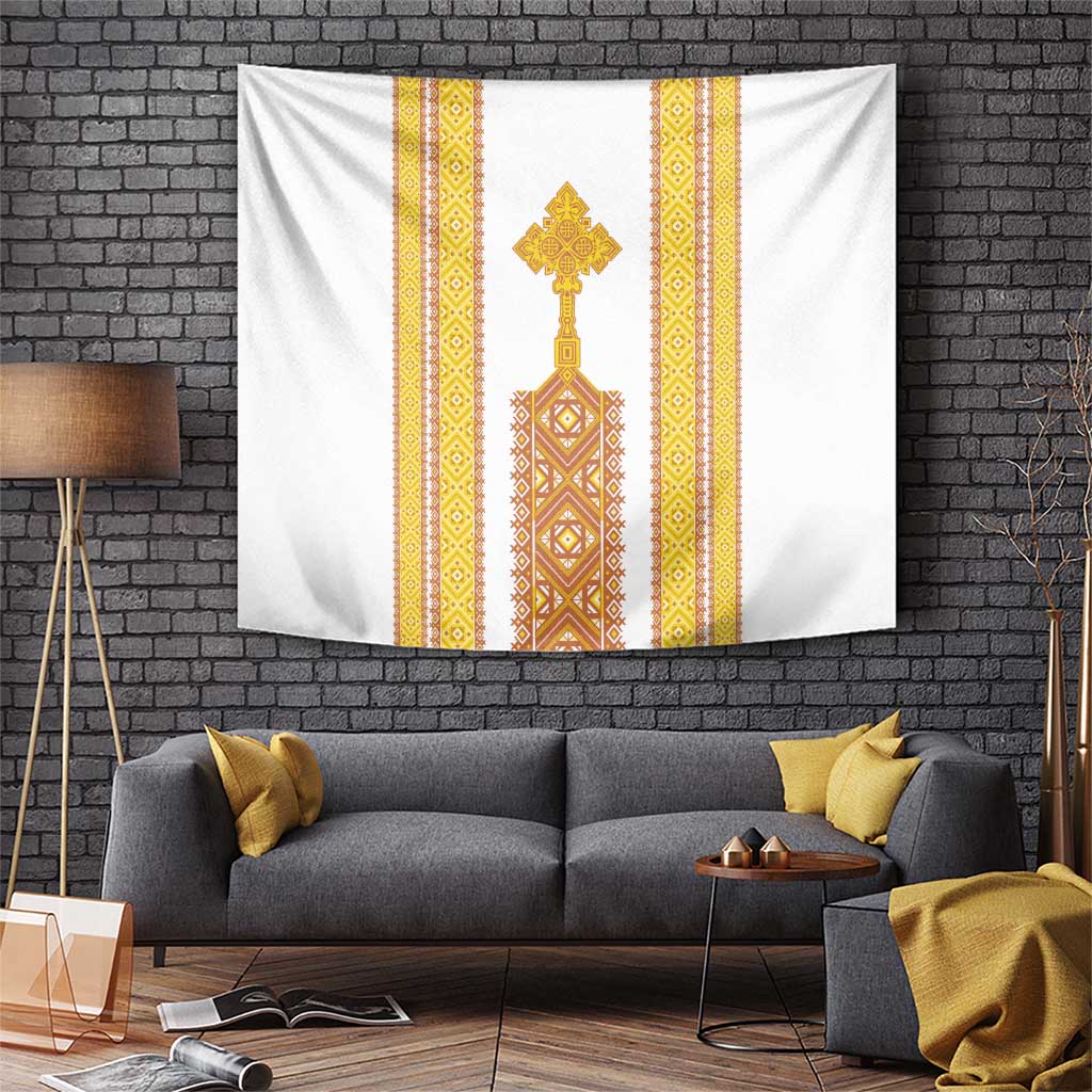 Habesha Motifs Ethiopia Tapestry Tilet White Gold