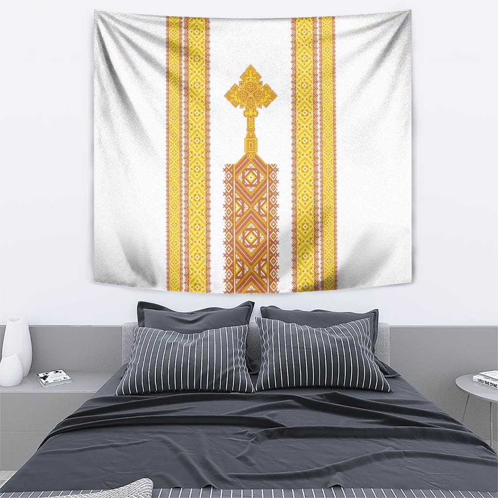 Habesha Motifs Ethiopia Tapestry Tilet White Gold