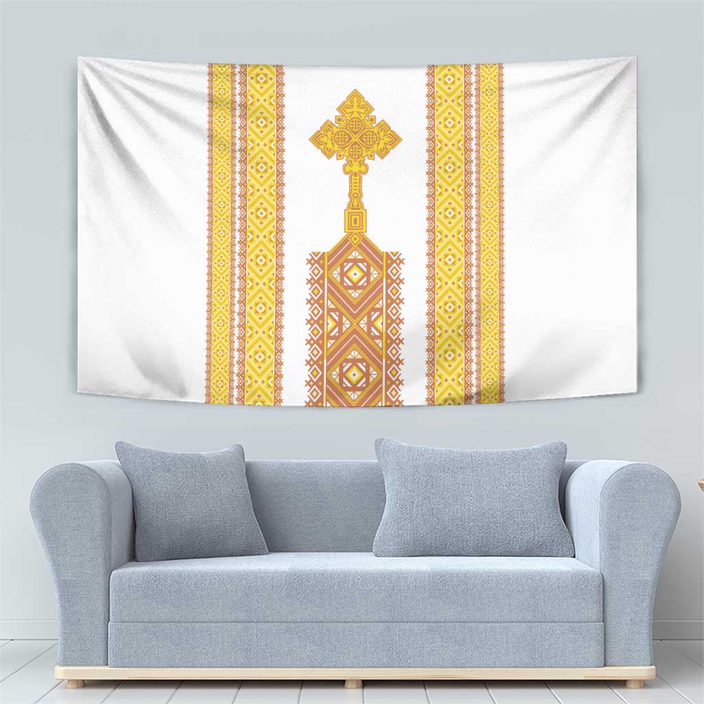 Habesha Motifs Ethiopia Tapestry Tilet White Gold