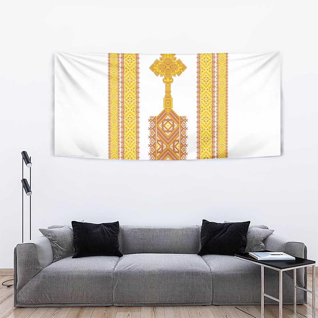 Habesha Motifs Ethiopia Tapestry Tilet White Gold