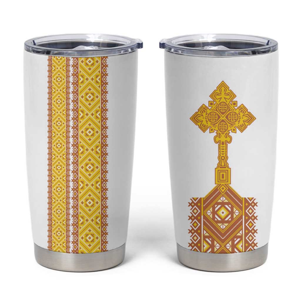 Habesha Motifs Ethiopia Tumbler Cup Tilet White Gold