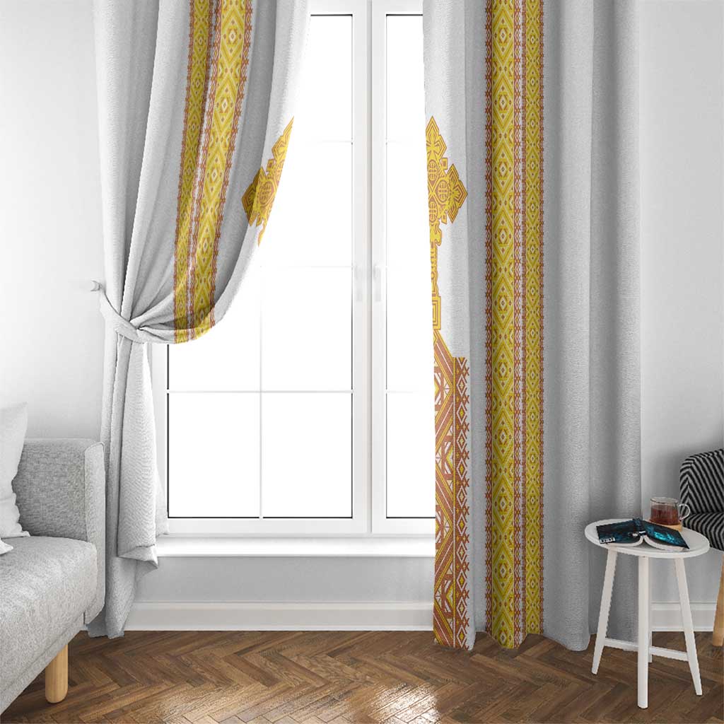 Habesha Motifs Ethiopia Window Curtain Tilet White Gold