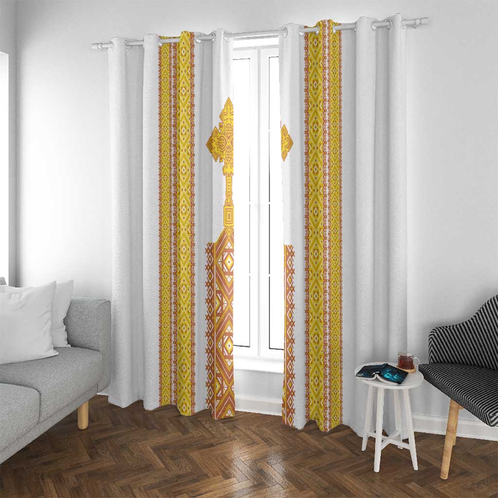 Habesha Motifs Ethiopia Window Curtain Tilet White Gold