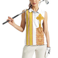 Habesha Motifs Ethiopia Women Sleeveless Polo Shirt Tilet White Gold